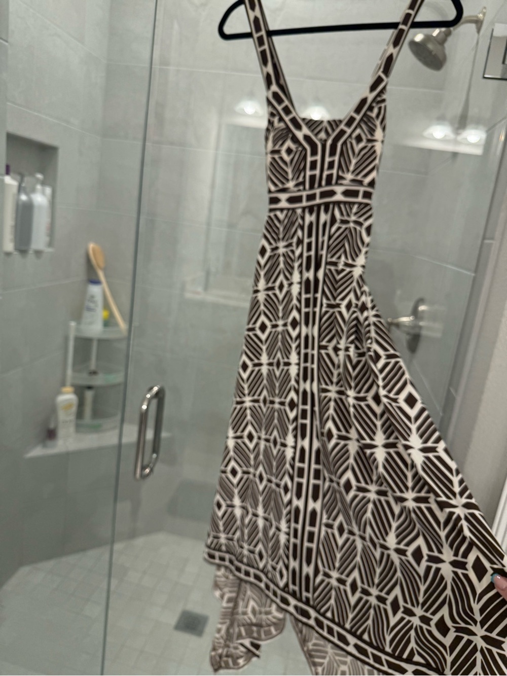 INC International Concepts Brown & Cream Geometric Maxi Dress - Picture 2 of 4